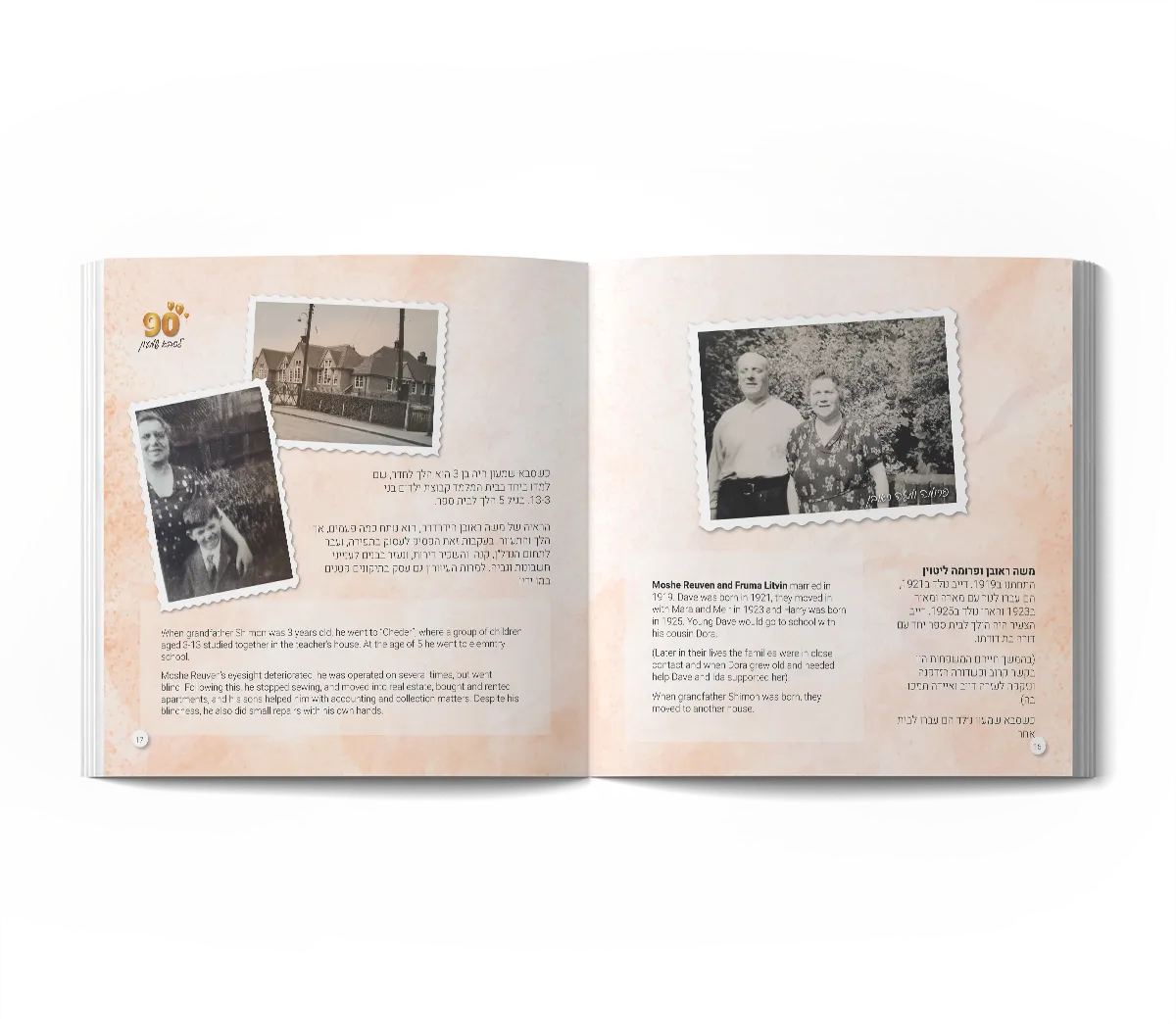 אלבום סיפור משפחתי ליומולדת 90 - כפולת עמודים לדוגמא